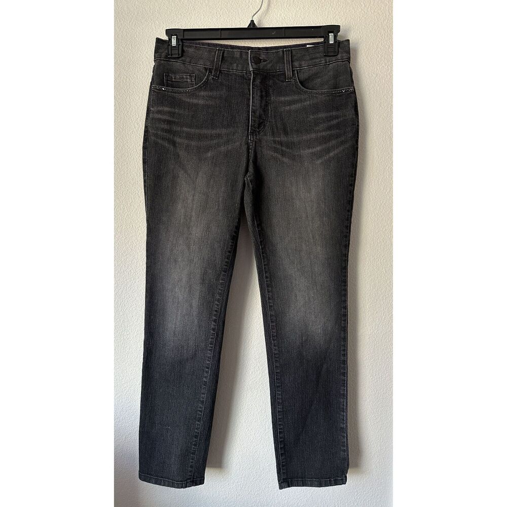 NYDJ Women's Jeans Denim Pants Legging Dark Black Stretch Straight Leg Bling 8P